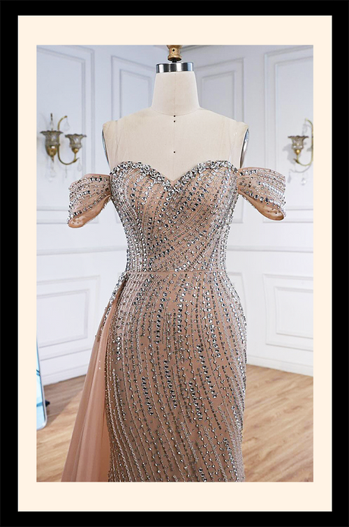 Valentina Royale – Diamond Mesh Beaded Strapless Gown