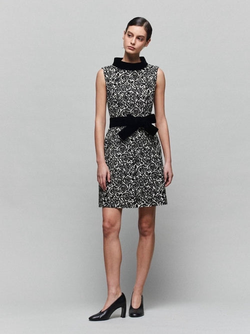 Curiel — “Noir Rosette Discipline” Flocked Mini Dress
