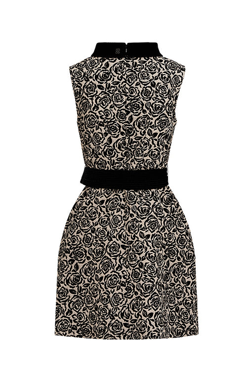 Curiel — “Noir Rosette Discipline” Flocked Mini Dress