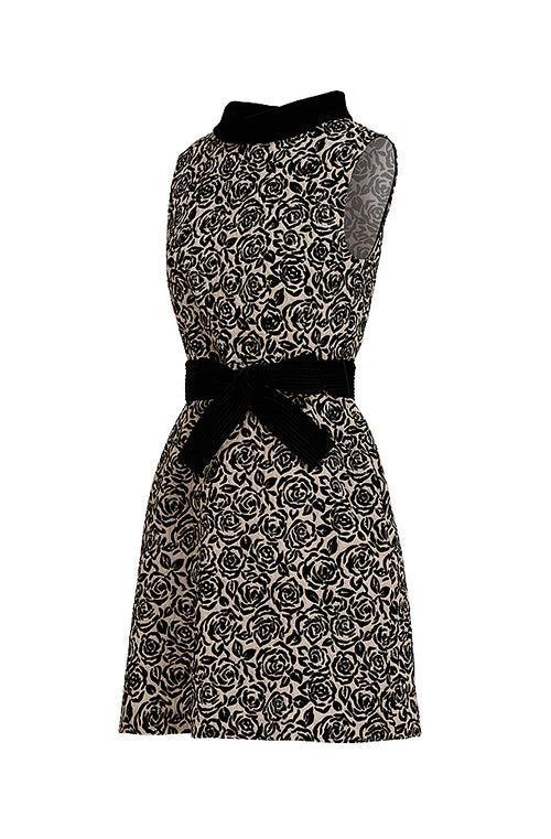 Curiel — “Noir Rosette Discipline” Flocked Mini Dress
