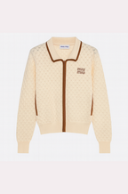 Miu Miu Cream Knit Logo Cardigan