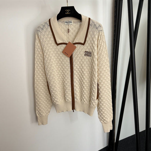 Miu Miu Cream Knit Logo Cardigan