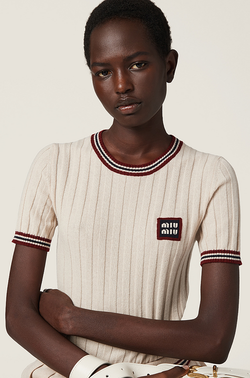 Miu Miu Knit Pleated Mini Skirt — Cream (Skirt Only)