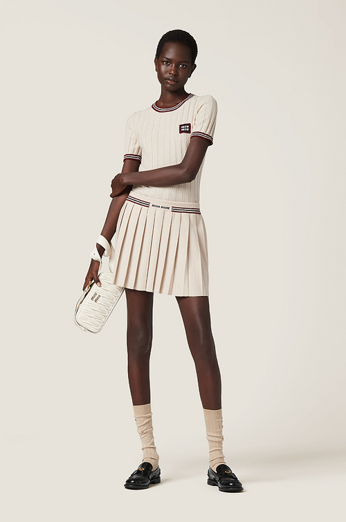 Miu Miu Knit Pleated Mini Skirt — Cream (Skirt Only)