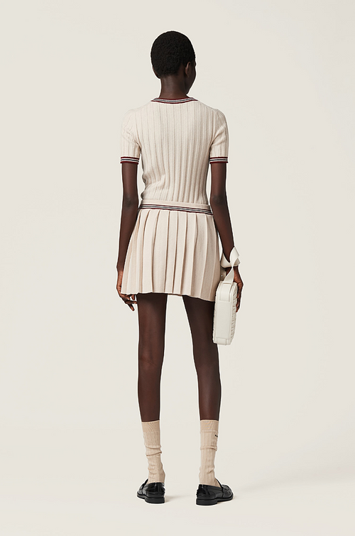 Miu Miu Knit Pleated Mini Skirt — Cream (Skirt Only)