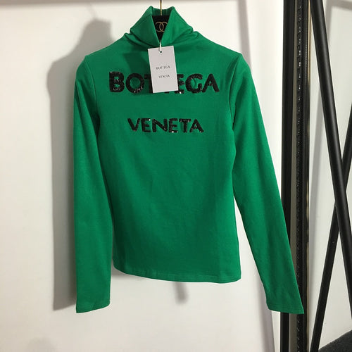 Bottega Veneta Green Logo Turtleneck Top