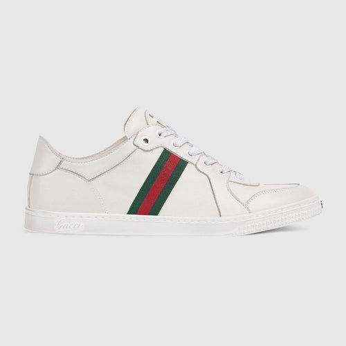 Gucci Ace Leather Web Sneaker (White)