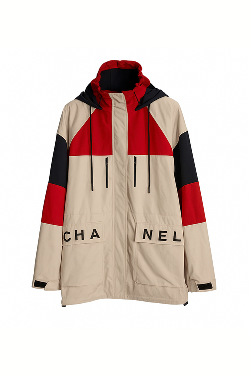 Chanel Color-Block Logo Parka – Beige/Red/Black (S–L)