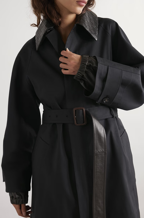 Bottega Veneta Woven-Collar Belted Trench Coat