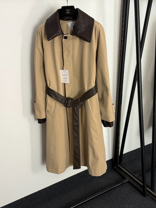 Bottega Veneta Woven-Collar Belted Trench Coat