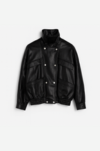 Saint Laurent Paris Black High-Collar Leather Bomber Jacket