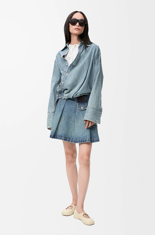 Loewe Panelled Denim Mini Skirt with Leather Logo Patch