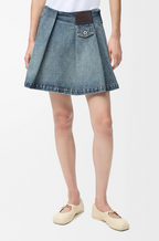 Loewe Panelled Denim Mini Skirt with Leather Logo Patch