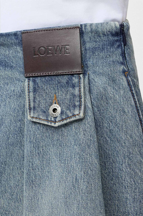 Loewe Panelled Denim Mini Skirt with Leather Logo Patch