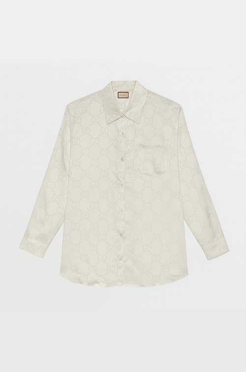 Gucci Ivory Satin Monogram Button-Up Blouse