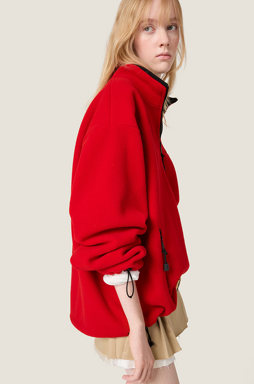 Miu Miu Logo Half-Zip Fleece Pullover in Red