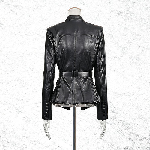 Noire Commande™ Belted Leather Blazer Jacket