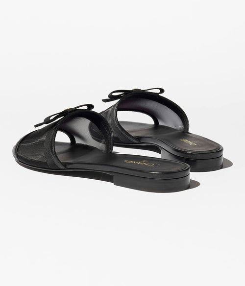 Chanel Noir Voile Bow Slides