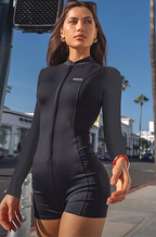 SuchCute Long-Sleeve Zip-Front Active Jumpsuit — Black (S–L)