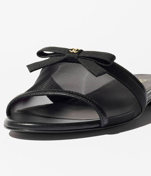 Chanel Noir Voile Bow Slides
