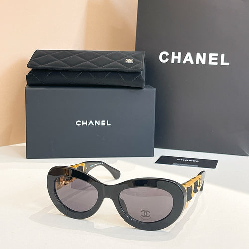 CHANEL Oval Acetate Chain-Detail Sunglasses