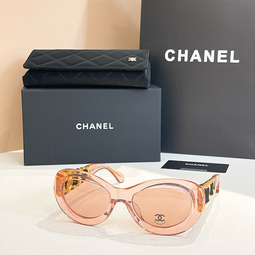 CHANEL Oval Acetate Chain-Detail Sunglasses
