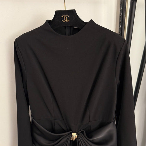 Christian Dior “L’Obscur Drapé” Sculpted Evening Dress with Gold Medallion Detail