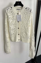 Christian Dior “Dentelle Blanche” Open-Knit Lace Cardigan with Jewel Buttons