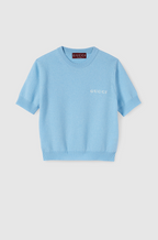 Gucci Azure Cashmere Short-Sleeve Knit Top