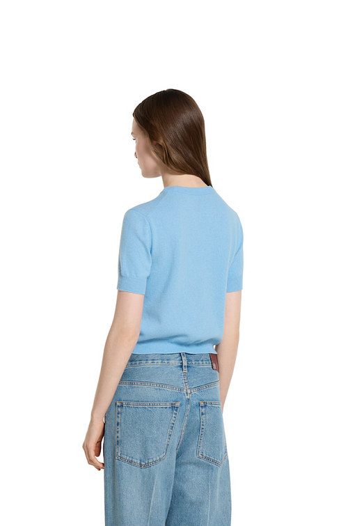 Gucci Azure Cashmere Short-Sleeve Knit Top