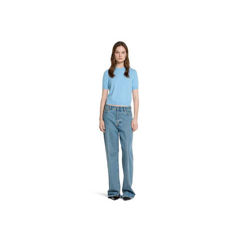 Gucci Azure Cashmere Short-Sleeve Knit Top