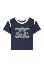 Celine Paris Navy Contrast Logo Tee