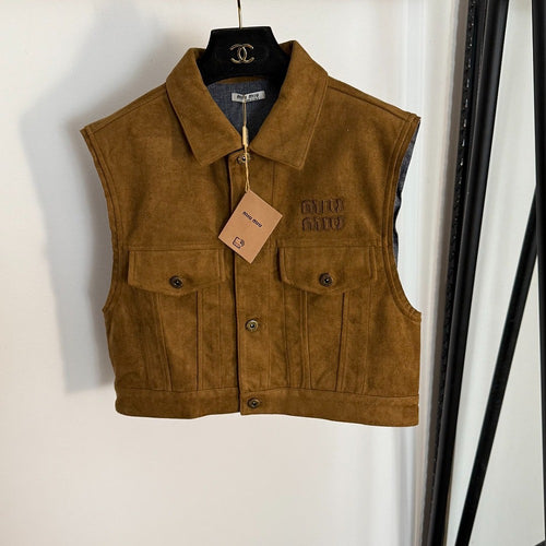 Miu Miu Caramel Suede Cropped Vest