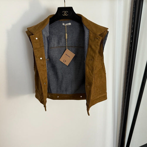 Miu Miu Caramel Suede Cropped Vest