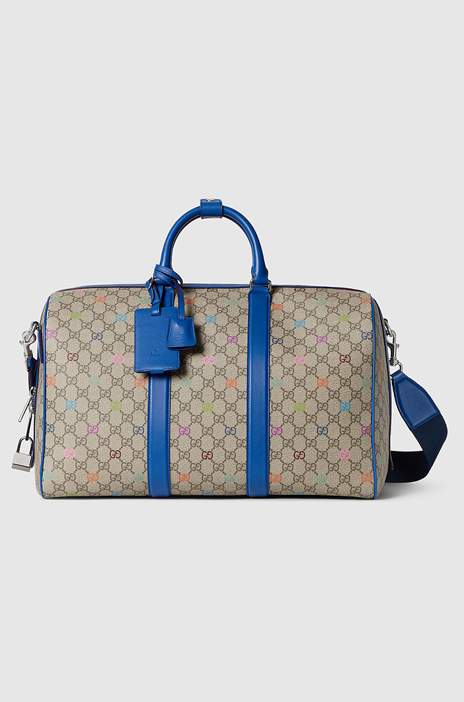 Gucci GGロゴ オフディア Gucci Ophidia GG Multicolor Supreme Duffel Bag with Blue Leather