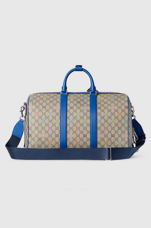 Gucci Ophidia GG Multicolor Supreme Duffel Bag with Blue Leather Trim