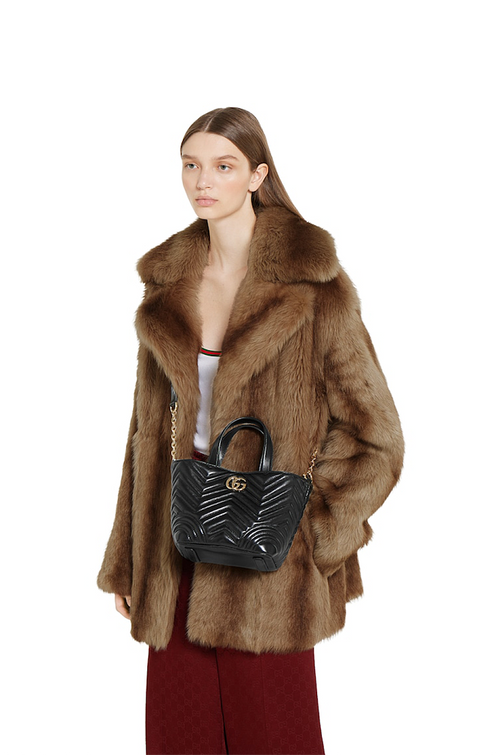 Gucci GG Marmont Small Matelassé Leather Tote in Black