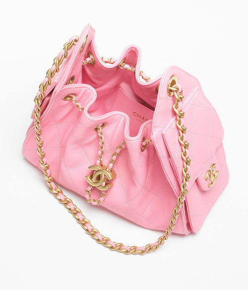 Chanel 25 Mini Handbag – Quilted Drawstring Chain Bag in Rose