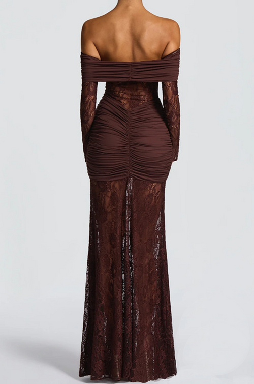 Café Nocturne Off-Shoulder Lace Gown