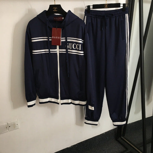 Gucci Navy Monogram Stripe Tracksuit Set (S–L)