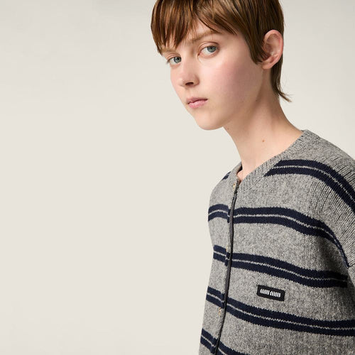 Miu Miu Striped Logo Button Cardigan – One Size