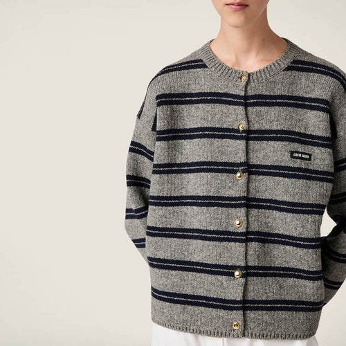 Miu Miu Striped Logo Button Cardigan – One Size