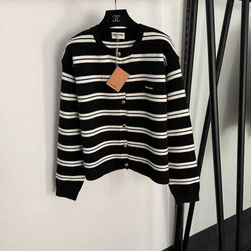 Miu Miu Striped Logo Button Cardigan – One Size