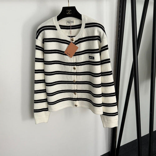 Miu Miu Striped Logo Button Cardigan – One Size