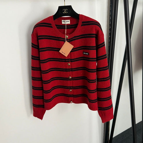 Miu Miu Striped Logo Button Cardigan – One Size