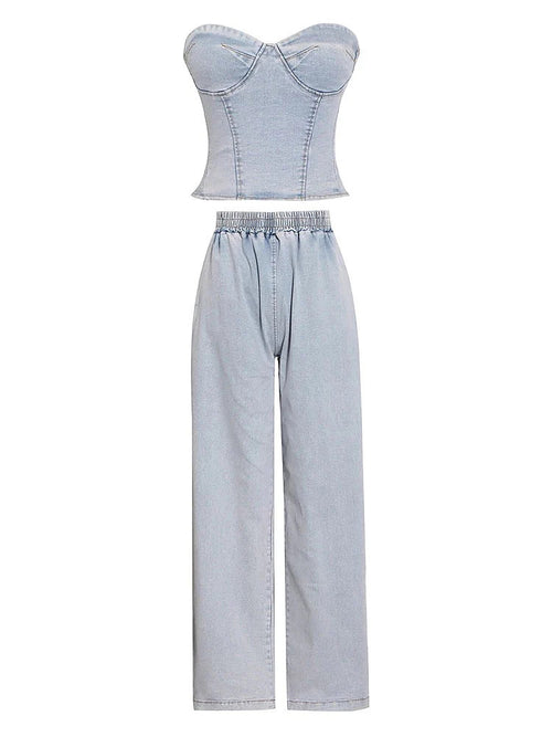 'Viri' Denim Stretch Pants Set