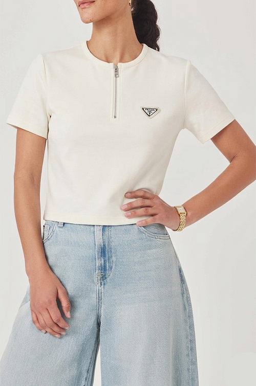 Prada Épure Zip Logo Tee