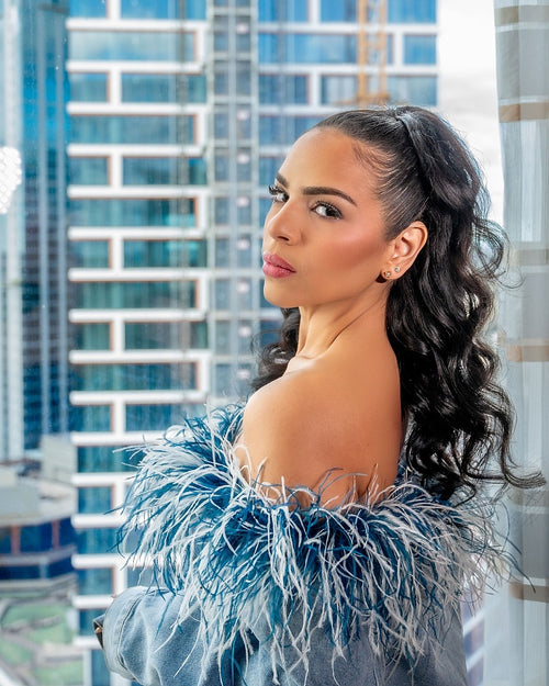 'Mirana' Strapless Feathered Jacket