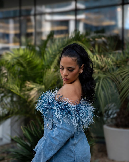 'Mirana' Strapless Feathered Jacket