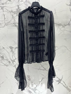 Balmain Sheer Military Pleated Blouse